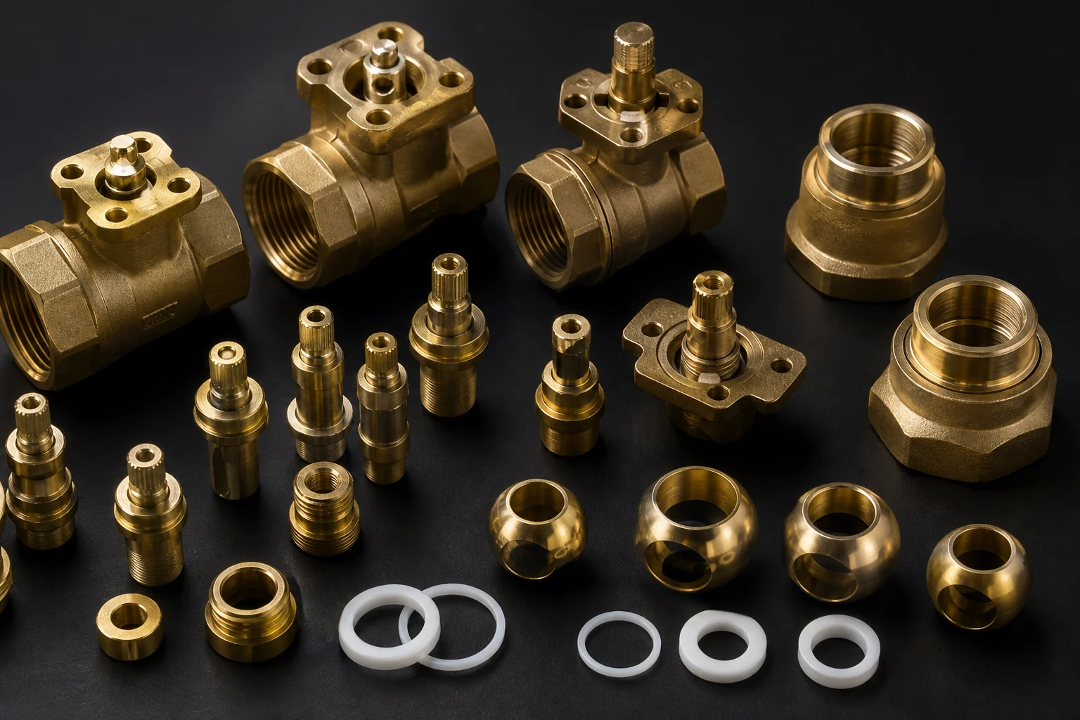 Brass ball valve components and industrial valve parts for OEM assembly