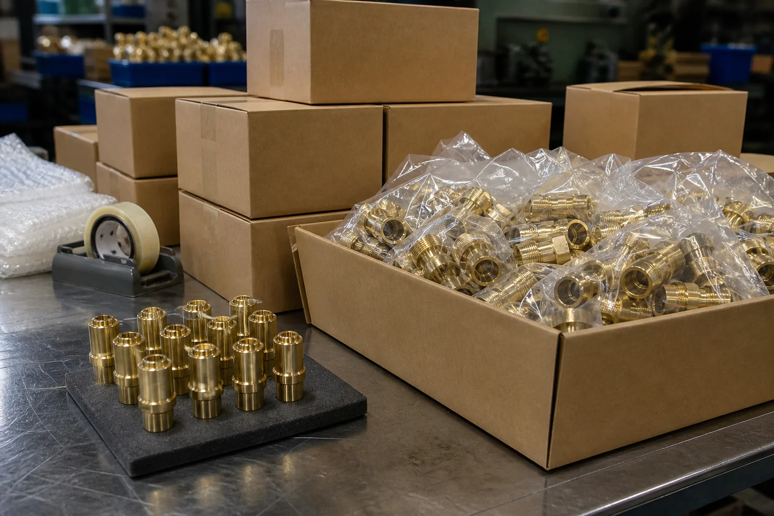 Small trial lot and bulk cartons of machined brass components for OEM buyers