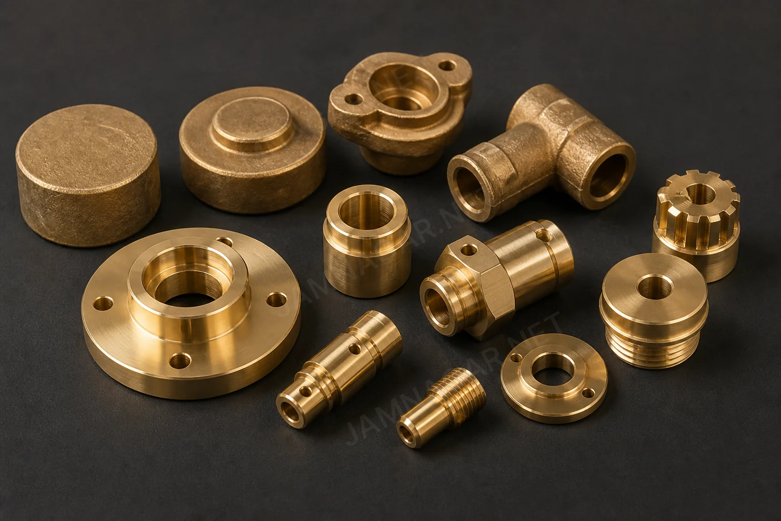 Machined brass components illustrating forge-blank and CNC process routes