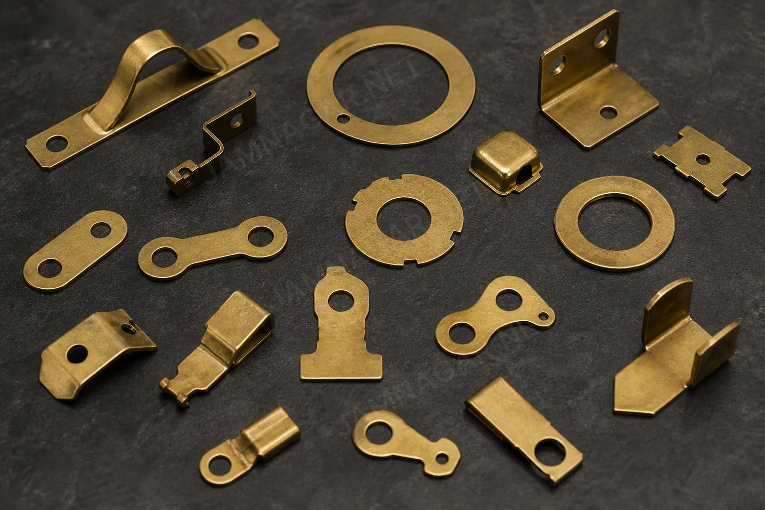 Stamped brass parts showing blanking and secondary hole details